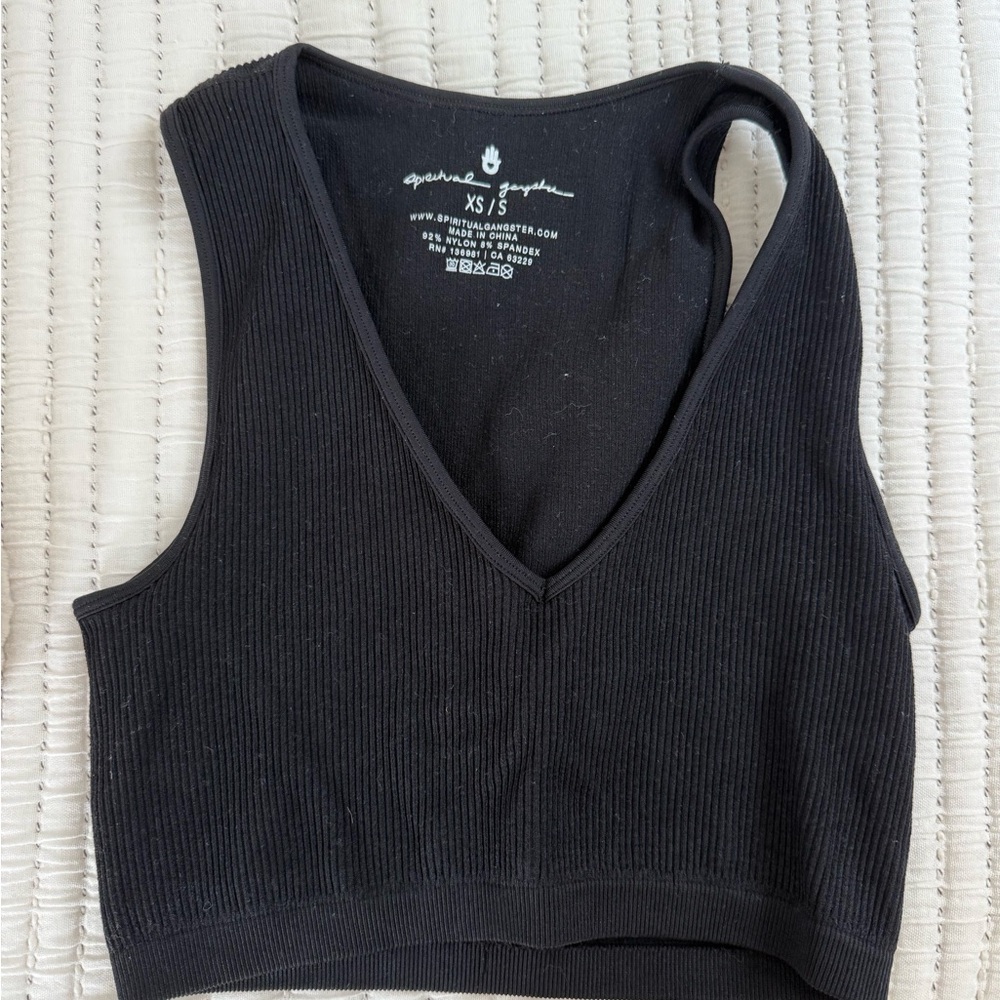 Spiritual Gangster Black Ribbed Crop Top